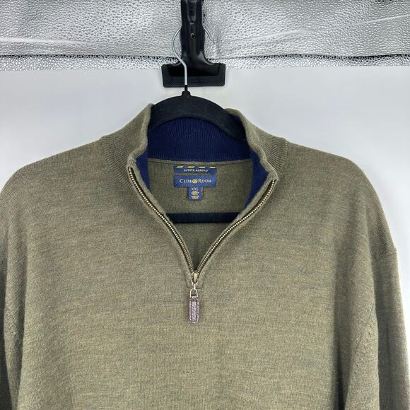 Club Room Estate Merino Wool Mens 2X Sweater Green 1/4 zip Pullover Preppy - Picture 4 of 8